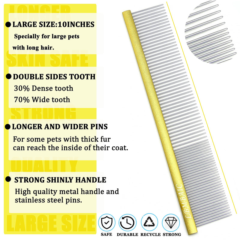 10inches Large Dog Metal Grooming Comb With Long Pin Slicker Brush For Thick and Heavy Fur Large and Medium Size Dogs Use.