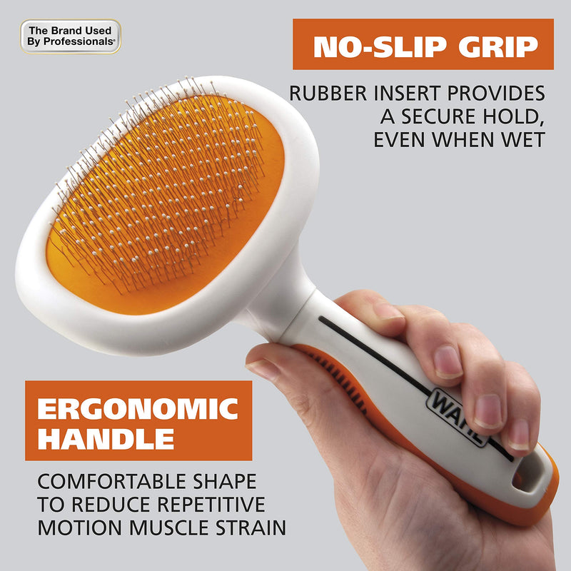 Wahl Premium Patented Dual Level Sensitive Skin Pet Slicker – Ergonomic handle makes Deshedding, Grooming and Brushing Comfortable for you and your Dog or Cat - 858500,Orange/White Large Dual Level Slicker