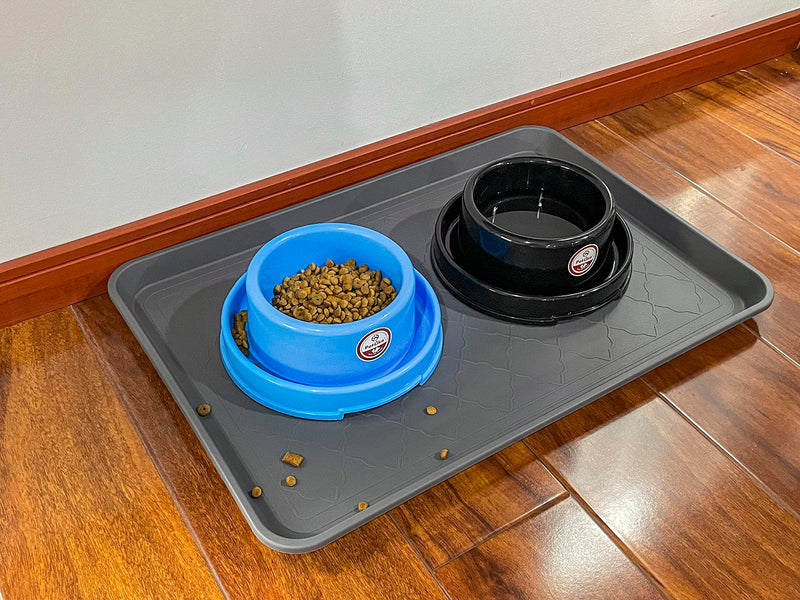 PetLike Boot Tray for Entryway Indoor, Pet Food Mat, 23 x 15.5 inch 2 Packs, Waterproof Rubber Shoe Tray for Indoor and Outdoor, Multi-Purpose Trays for Boots, Shoes, Pets, Garden 23x15.5 INCH Gray - PawsPlanet Australia