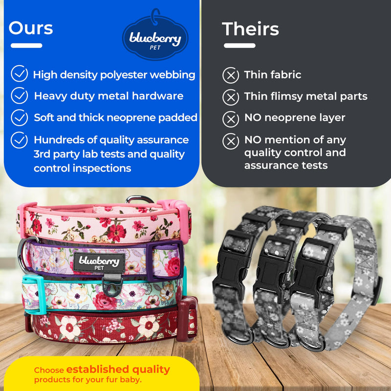 Blueberry Pet Soft & Comfy Pretty Posies Spring Garden Navy Padded Adjustable Dog Collar, Small, Neck 12"-16" - PawsPlanet Australia