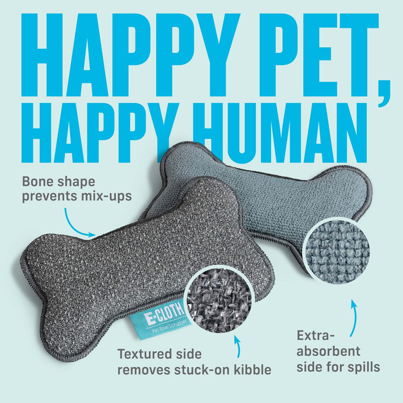 E-Cloth Pet Bowl Scrubber - Bone-Shaped Pet Bowl Cleaning Scrubber, Reusable, 100 Wash Guarantee - 2 Pack - PawsPlanet Australia