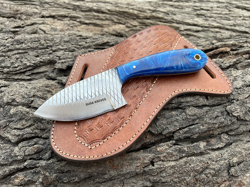 7 Inch Handmade Farrier Rasp Bull Cutter Knife – Custom Horse File Steel Cowboy Skinner with Premium Leather Pancake Sheath – Heavy Duty Hunting & Ranch Tool BLUE