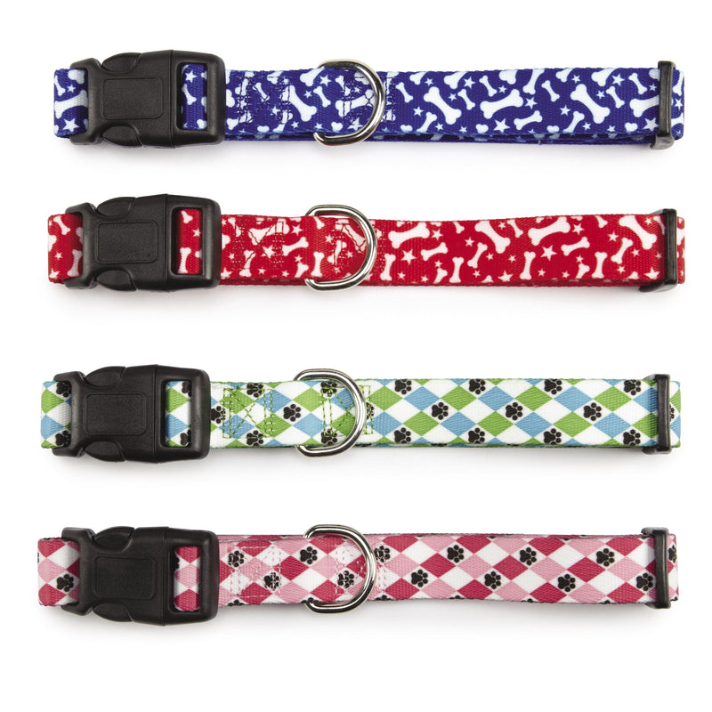 Casual Canine Nylon Pooch Patterns Dog Collar, Fits Necks 6" to 10", Blue Argyle s