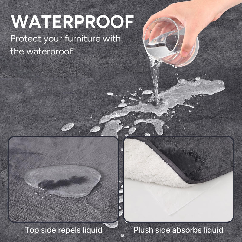 Waterproof Dog Blanket Bed Cover for Bed Couch Sofa, Liquid Pee Proof Pet Blanket Washable, Reversible Sherpa Fleece Blanket Furniture Protector for Medium Large Dogs Cats（Gray, 50"x 60"） L(50"x 60") Gray - PawsPlanet Australia
