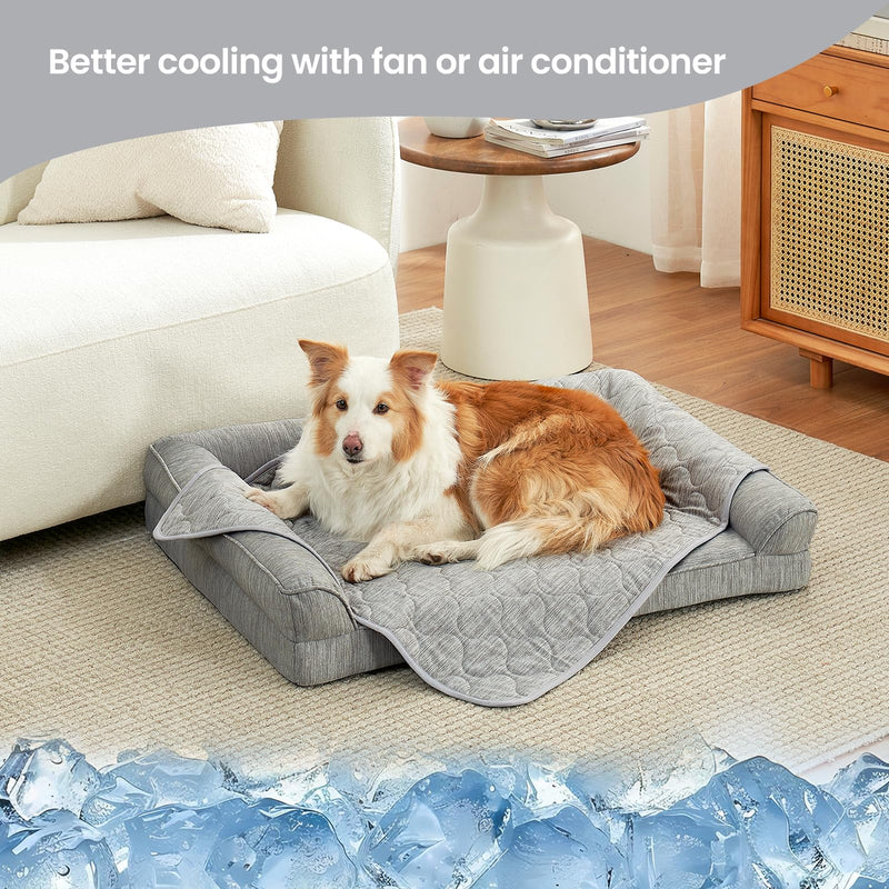 Cozy Bliss Leakproof Cooling Blanket for Small Dogs, Q-Max>0.4, Durable & Washable Dog Cooling Mat for Hot Weather, Soft Pet Throw & Couch Protector for Puppies & Cats, 25x35 Inch, Heather Silver Grey S (25''x35'') - PawsPlanet Australia