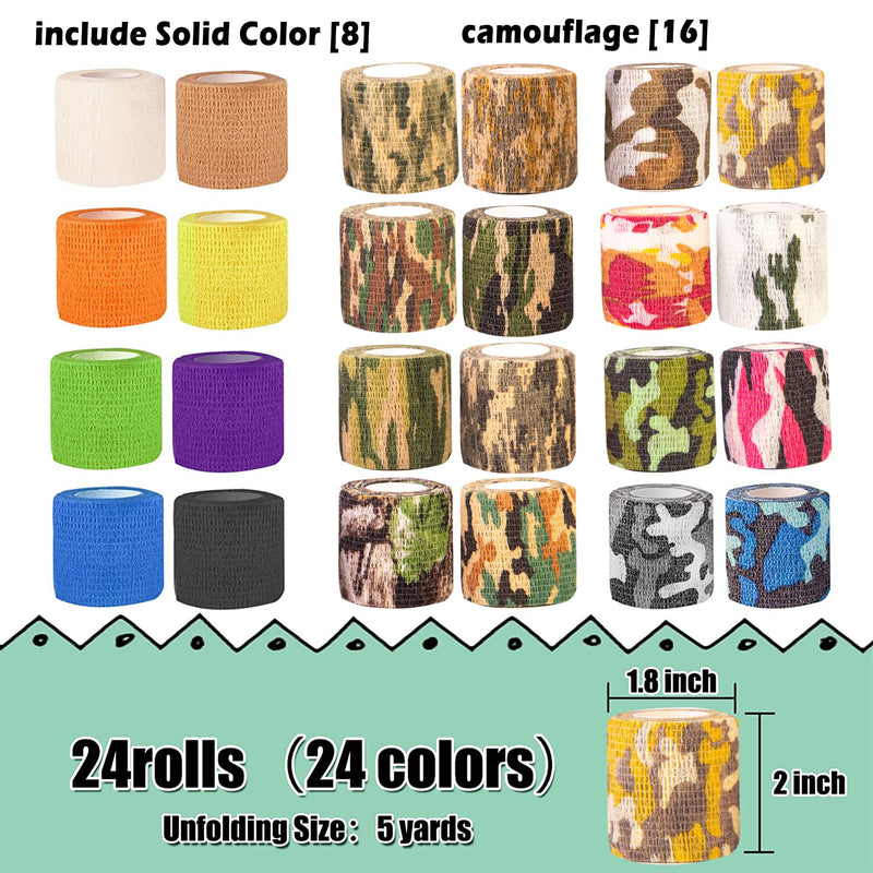 24Pack Self Adhesive Tape, Vet Wrap Flex Bandages Leg Wrap Adherent Non-Woven for Dog Cat Horse Pet Animals Ankle Sprains & Swelling, 2 Inch 5 Yards (Camouflage Patterns) - PawsPlanet Australia