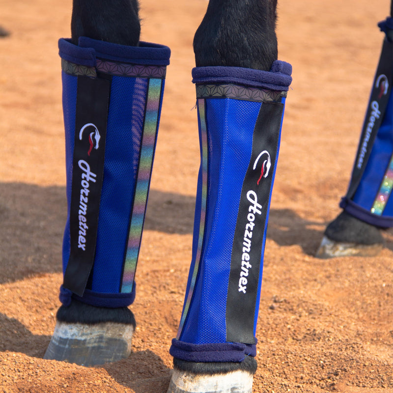 Loose-Fitting Horse Fly Boots, Durable Fine Mesh Leggings with Reinforced Support Bar Stitching & Reflective Strips – Breathable Turnout Leg Coverage, Set of 4(Royal Blue Medium) Royal Blue