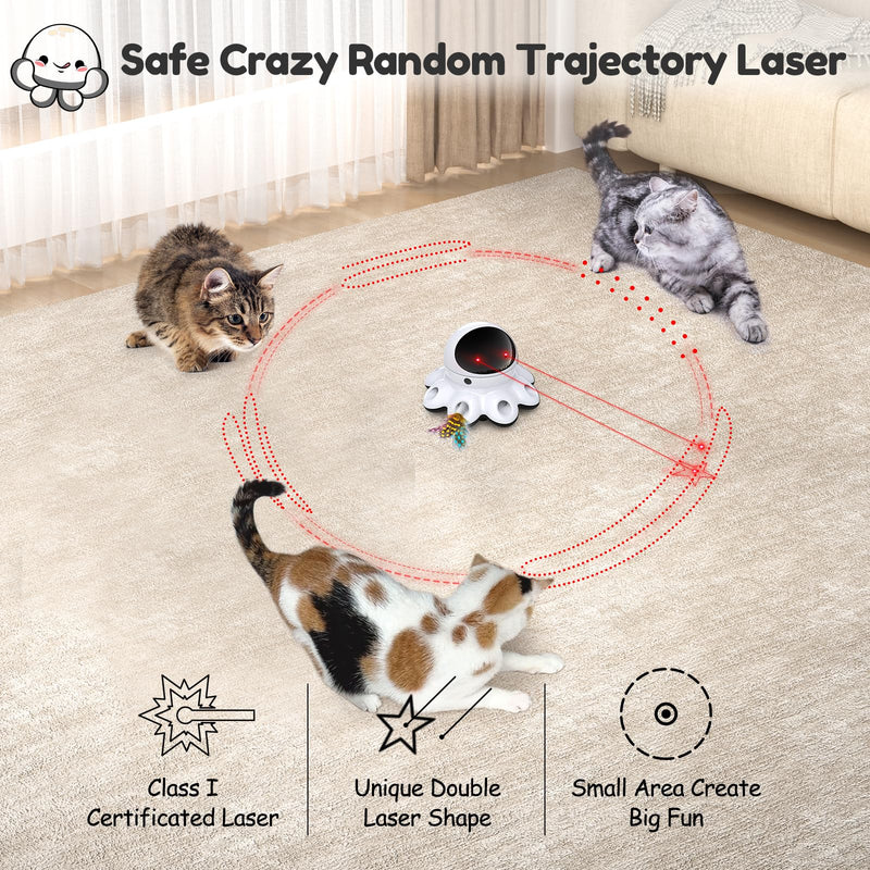 ORSDA Cat Laser Toy, 2-in-1 Interactive Cat Toys for Indoor Cats, Automatic Laser Pointer Cat Toy, 8 Holes Mice Whack A Mole Moving Feather, USB Rechargeable Electronic Kitten Toys for All Breeds Cool Black