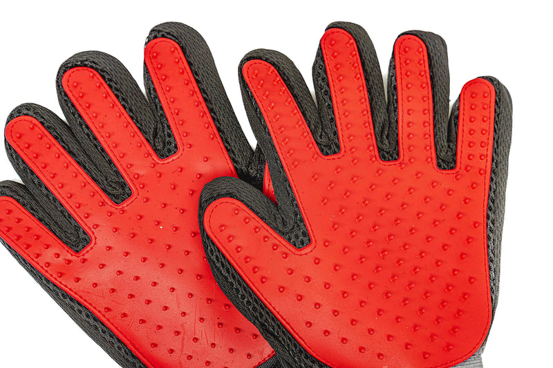 PAIR of Low-Cost Pet Grooming Gloves - Superior Care for Your Furry Friends. Ideal for Grooming, Deshedding, Bathing & Massaging Your Dogs & Cats with Long/Short/Curly Fur - RED - PawsPlanet Australia