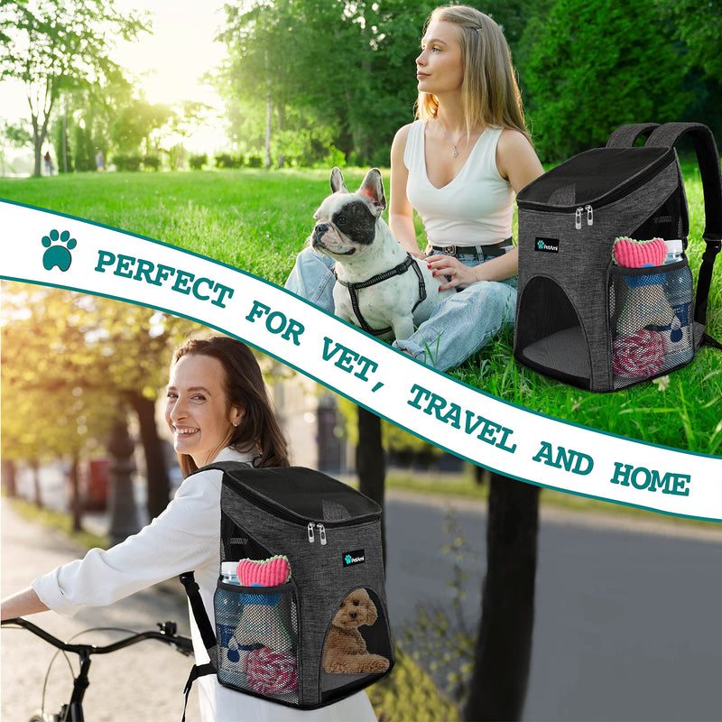 PetAmi Small Dogs and Cat Backpack Carrier, Airline Approved Pet Backpack Carrier, Ventilated, Safety Strap, Buckle Support Designed for Hiking Travel Camping Outdoor, Max 18 lbs (Dark Gray) Heather Charcoal - PawsPlanet Australia