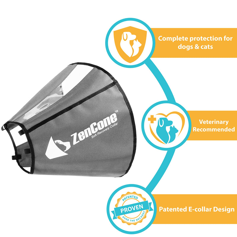 ZenPet Pet Recovery Cone E-Collar for Dogs and Cats - Always Use with Your Pet's Everyday Collar - Comfortable Soft Collar is Adjustable for a Secure and Custom Fit (Medium) Medium gray - PawsPlanet Australia