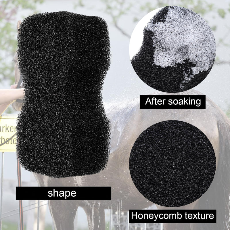 Eaasty 3 Pcs Horse Groomer Sponge Scrubber Massager Horse Grooming Brush Kit Supplies Large Soft Care for Cleaning Washing Bathing, Black, 4.33 x 7.87 x 2.56 Inch