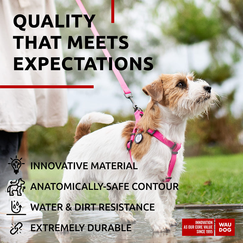 WAUDOG Waterproof Dog Harness and 6 Ft Leash Set - Adjustable, Heavy Duty with Durable Metal Clasp and QR Dog Tag Set: S (16-22") + Leash 6 Ft Pink - PawsPlanet Australia