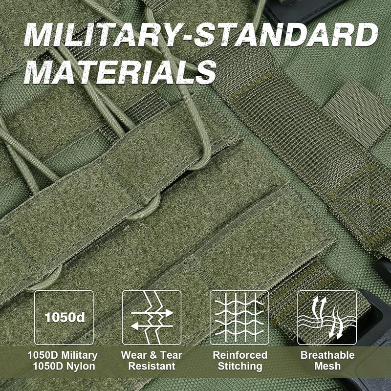 No Pull Tactical Dog Harness for Large Dogs, Escape Proof Molle Dog Vest Harness and Leash Set, Adjustable Military Service Dog Harness with Handle for Medium Large Dogs(Green, M) Green - PawsPlanet Australia