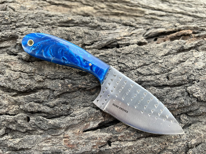 7 Inch Handmade Farrier Rasp Bull Cutter Knife – Custom Horse File Steel Cowboy Skinner with Premium Leather Pancake Sheath – Heavy Duty Hunting & Ranch Tool BLUE