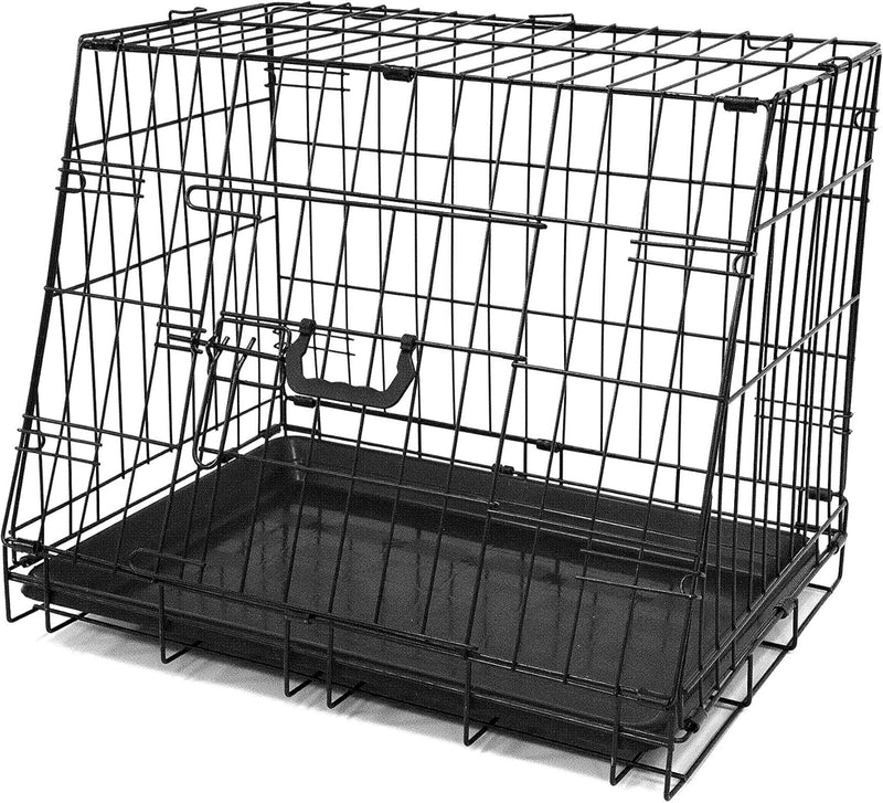 Deluxe Sloping Puppy Cage Small 24 inch Black Folding Dog Crate with Non-Chew Metal Tray, Fleece and Slanted Front For Car by Ellie-Bo Small / 24-inch Deluxe