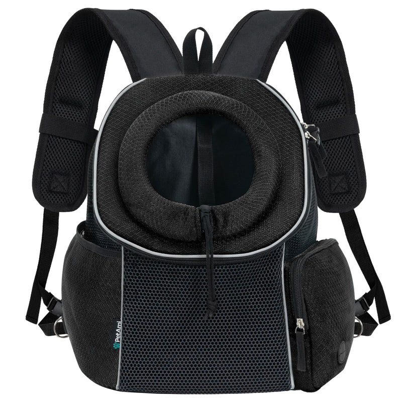 PetAmi Dog Front Carrier Backpack, Ventilated Adjustable Dog Pet Cat Chest Carrier Backpack, Dog Carrier for Hiking Camping Travel, Small Dog Puppy Medium Cat Carrying Bag, Max 14 lbs, Black Large (16.5x10x17) - PawsPlanet Australia