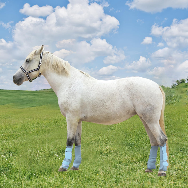 Adjustable Horse Fly Boots Set of 4, Equine Leg Protection Reduce Stomping, Breathable Mesh Fly Boots for Horses, Horse Leggings Leg Guards - Light Blue - Full 03 Full