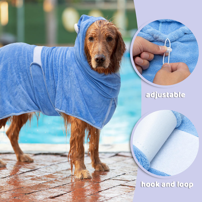 Dog Bath Towel Robe - Quick Drying Absorbent Hooded Dog Bathrobe Towel for Bath Grooming Beach Trip Pool - Soft Cozy Adjustable Dog Drying Coat Hoodie for Meidum Large Dog X-Large: chest girth 27"-42" - PawsPlanet Australia