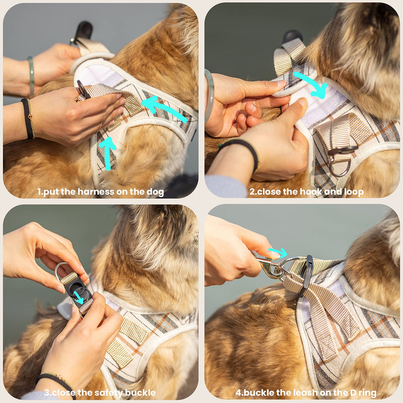 Dog Harness for Small Dogs - Plaid No Pull Dog Vest Harness and Leash Set - Step in Reflective Adjustable Soft Mesh Full Body Dog Harness for Walking, Running, Training... Small-chest : 13"-14.5" Beige - PawsPlanet Australia