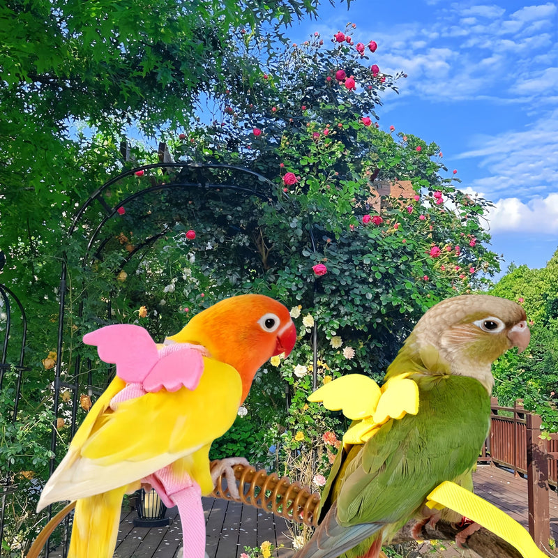 3 Sets Pet Parrot Bird Harness and Leash with Cute Wing, Adjustable Bird Flying Harness Straps Outdoor Training Traction Rope for Parrots Pigeons Lovebird Cockatiel(L,Pink, Yellow&Purple) Pink, Yellow&Purple L - PawsPlanet Australia