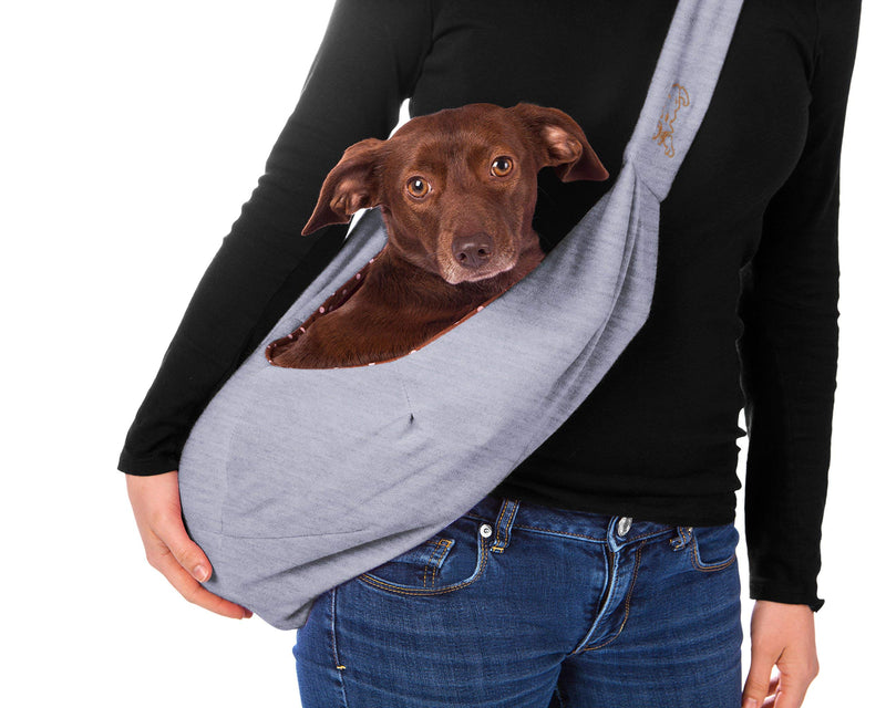 iPrimio Dog/Cat Hands Free - Reversible Sling Carrier Bag / Papoose. Super Soft Pouch and Tote - Grey - PawsPlanet Australia