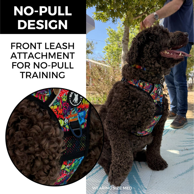 WAG TRENDZ Medium Dog Harness | Dog Harness for Medium Dogs | Front Clip No Pull | Padded Chest Comfort | Breathable Air Mesh | Reflective | Street Graffiti | M - PawsPlanet Australia