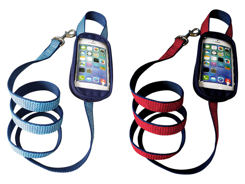 Soggy Doggy Hands-Free Dog Leash with Waterproof Touchscreen Phone Holder – No-Pockets Leash for Walking, Running, Hiking – Fits iPhone, Android – Red – 60" for Medium to Large Dogs Red/Blue - PawsPlanet Australia