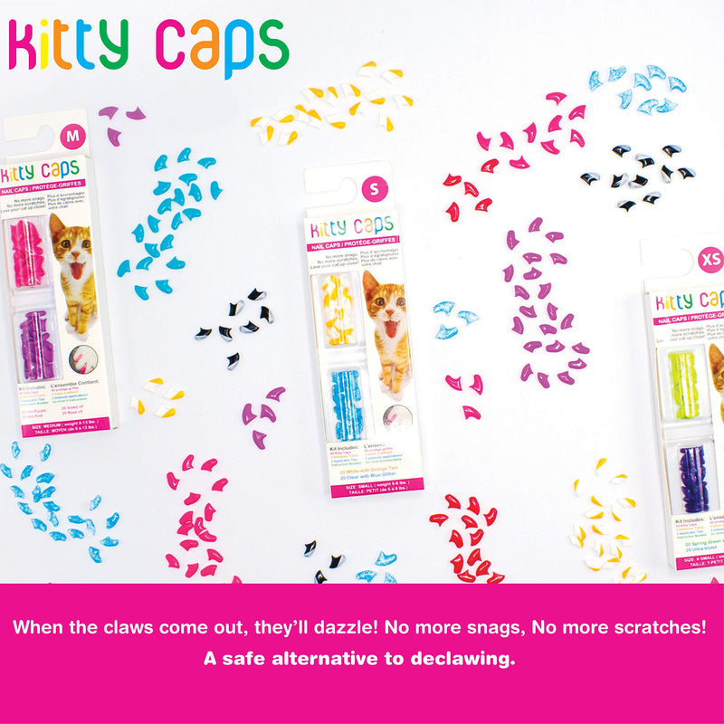 Kitty Caps Nail Caps for Cats | Safe, Stylish & Humane Alternative to Declawing | Stops Snags and Scratches, Medium (9-13 lbs), White with Pink Tips & Clear with Pink Glitter (Pack of 1) Medium (9-13 lbs) 1-Pack - PawsPlanet Australia