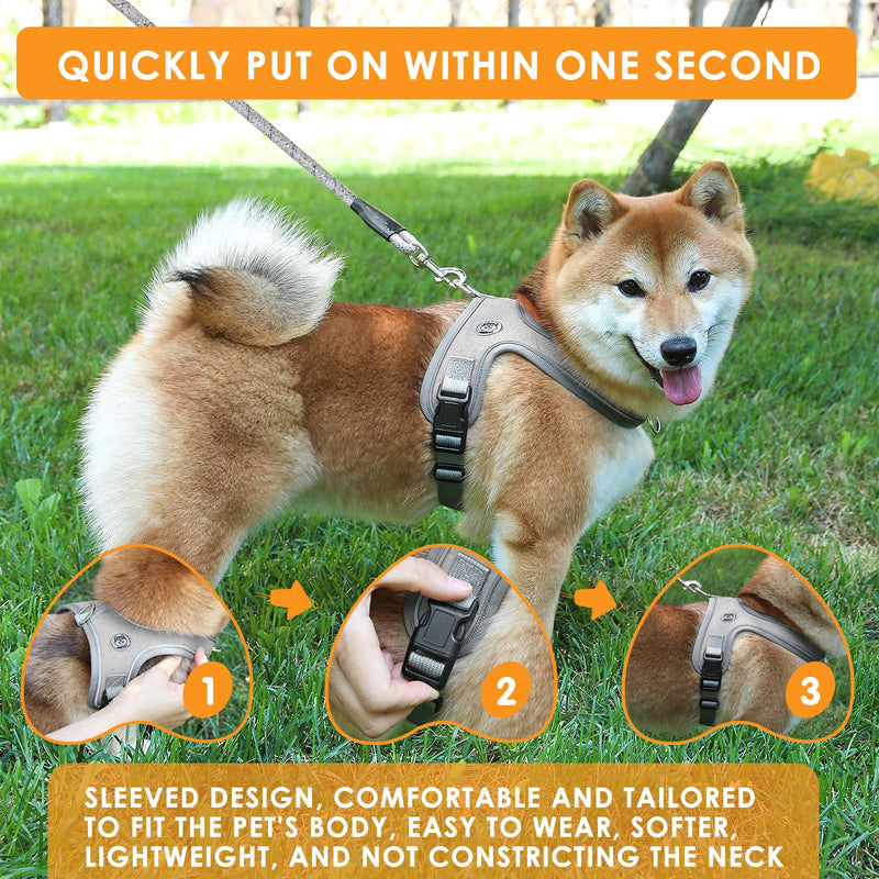 Dog Harness and Leash Set, No Pull Saddle Style Pet Harness, Breathable Mesh Adjustable Reflective Dog Vest for Dogs and Cat Medium Small Harness 2 D-Rings, Grey, M - PawsPlanet Australia