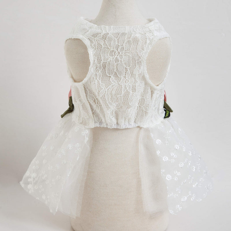 Fitwarm Luxury Rose Lace Pet Dog Weddding Dress Bride Clothes Formal Apparel, Medium White