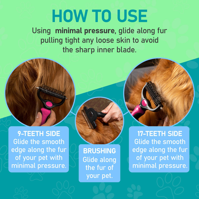 Maxpower Planet Hair Brush - Double Sided Shedding, Dematting Undercoat Rake for Dogs, Cats - Extra Wide Dog Grooming Brush, Pink Large - PawsPlanet Australia