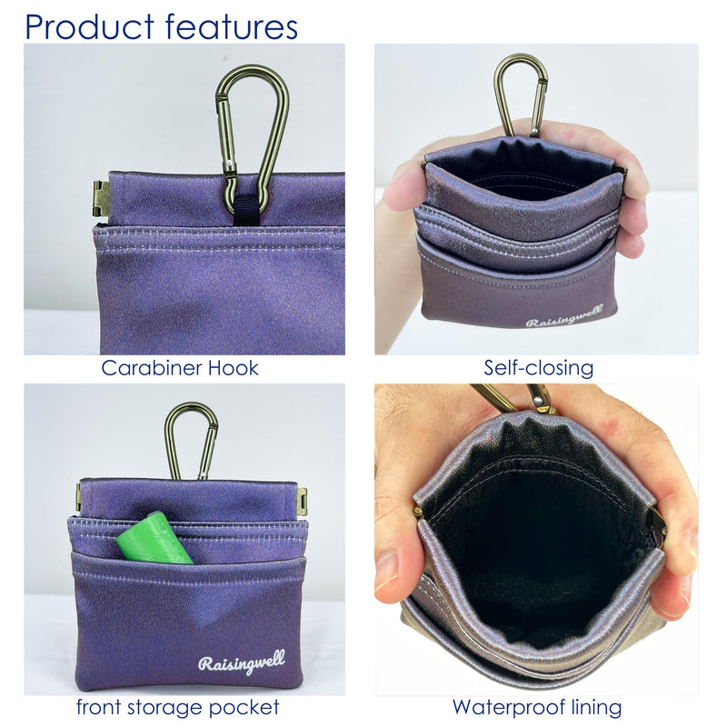 Dog Treat Pouch, Pocket Sized Pet Training Pouch, Hand Free Purple Dog Walking Bag with Carabiner, Self-Closing Pet Feed Snack Reward, for Puppy Travel or Outdoor Use, NanoPTC s.NM-PURPLE - PawsPlanet Australia