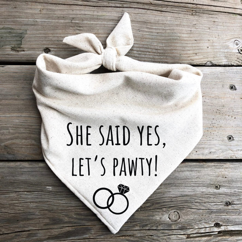 She Said Yes! Let’s Pawty Dog Bandana Engagement Announcement Wedding Party Celebrate pet attite (Large) Large - PawsPlanet Australia