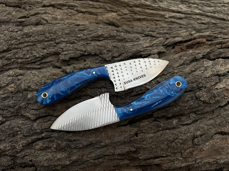 7 Inch Handmade Farrier Rasp Bull Cutter Knife – Custom Horse File Steel Cowboy Skinner with Premium Leather Pancake Sheath – Heavy Duty Hunting & Ranch Tool BLUE