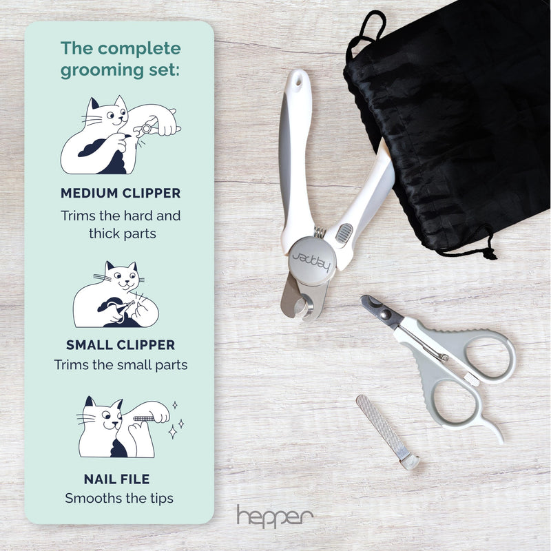 Hepper Cat Nail Clipper Kit - Small and Large Sharp Cat Claw Clippers with Added Nail File and Storage Pouch - Cat Nail Clippers with Safety Guard and Lock - Professional Cat Manicure … Grey - PawsPlanet Australia