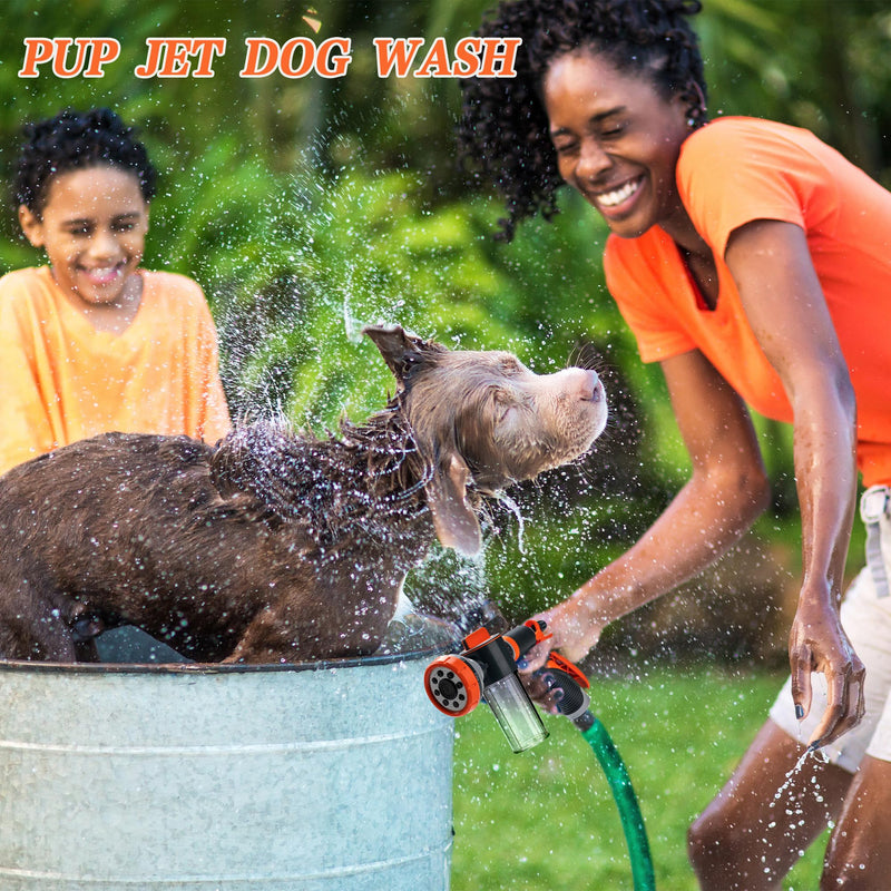 Pup Jet Dog Wash,Deluxe 8-Pattern Hose Attachment with Soap Dispenser Bottle, High Pressure Sprayer with Multiple Connectors, Suited For Cars, Pets, Lawn Care, Gardening, Vinyl Siding, Driveways