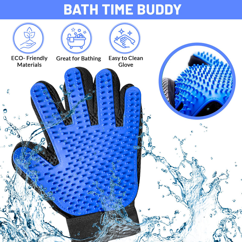 Upgrade Pet Grooming Gloves, Grooming Gloves for Dogs, Cats, Rabbits & Horses with Long and Short Hair, Efficient Pets Hair Remover Mittens - 1 Pair (Blue) Blue - PawsPlanet Australia