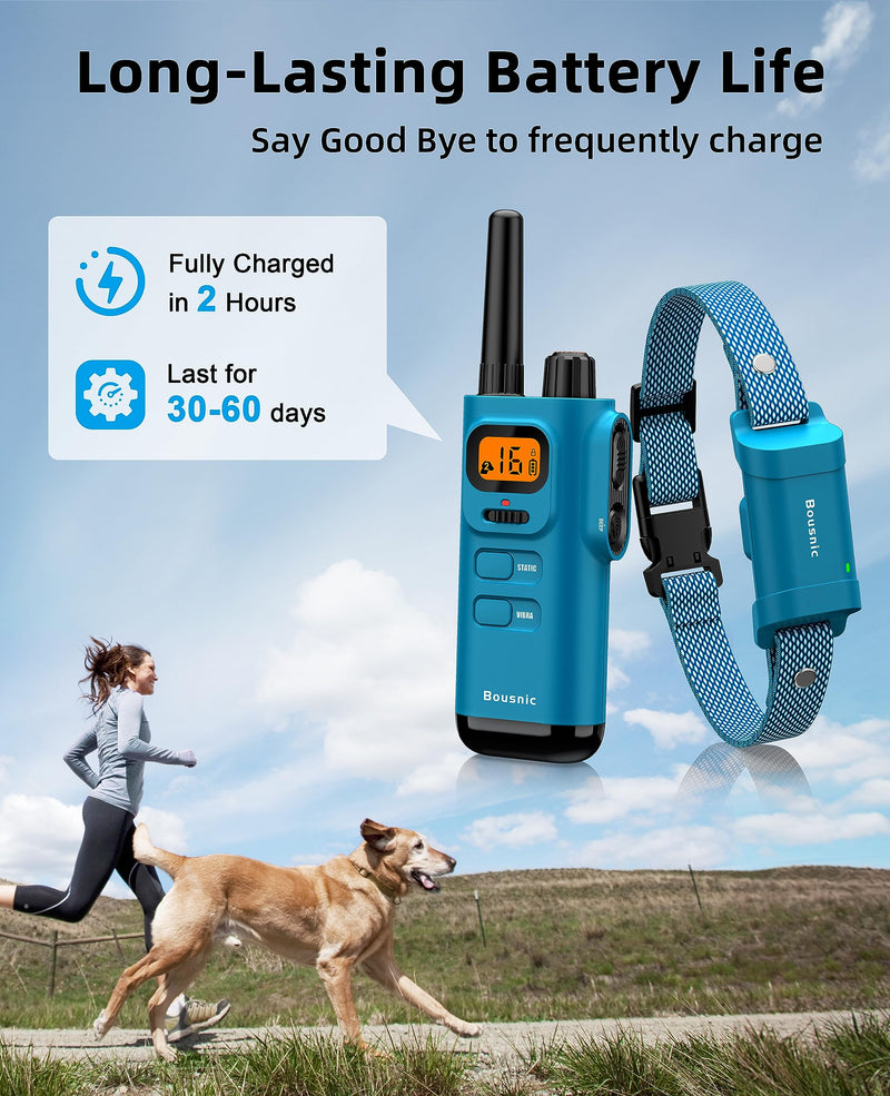 Bousnic Dog Shock Collar with Remote - [New Edition] 4000FT Dog Training Collar for Large Medium Small Dogs (8-120lbs) Waterproof E Collar with Beep, Vibration, Safe Shock Bright Blue