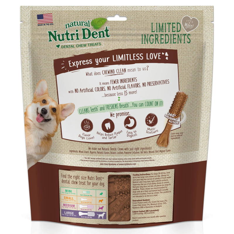 Nylabone Nutri Dent Dog Dental Chews - Natural Dog Teeth Cleaning & Breath Freshener - Dental Treats for Dogs - Filet Mignon Flavor, Large (20 Count) 20 Count (Pack of 1) - PawsPlanet Australia