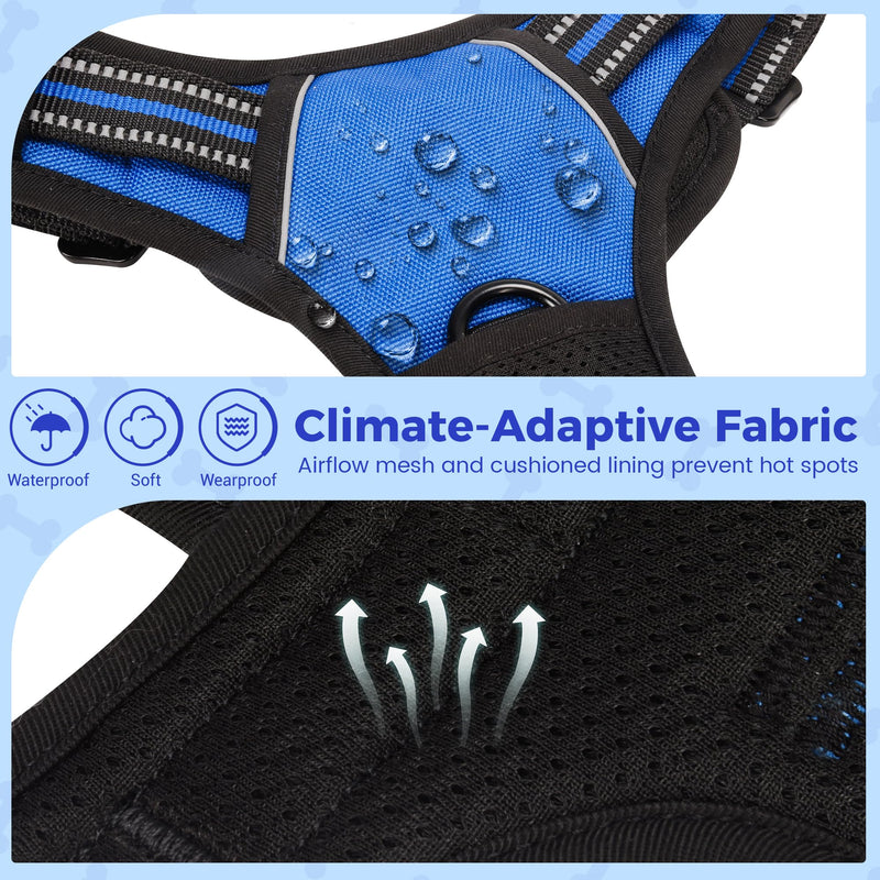 Funfox Dog Harness No Pull, Adjustable Pet Vest Harness Blue S with Handle, 2 Leash Clips for Daily Walking Easy Control, Soft Durable Reflective Comfortable for Small Sized Dogs - PawsPlanet Australia