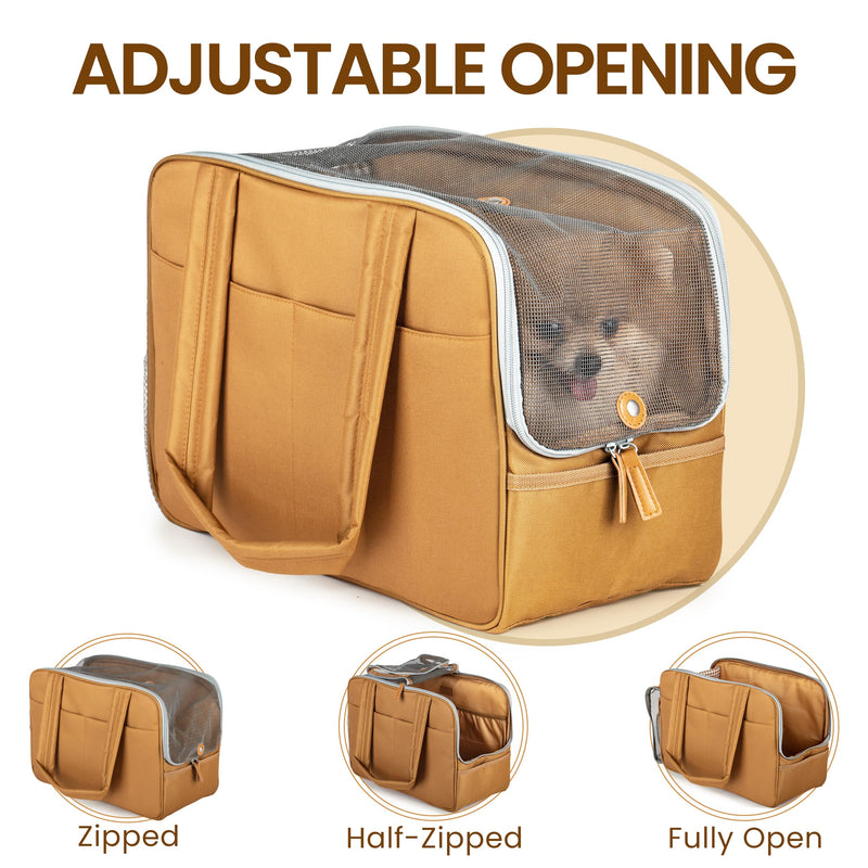 Dog Purse Carrier for Small Dogs – Cotton Padded Interior, Multiple Pockets, Breathable Mesh & Comfortable Strap – Durable Polyester Travel Bag, Lightweight Cat Carrier - Versatile Small Pet Bag brown - PawsPlanet Australia