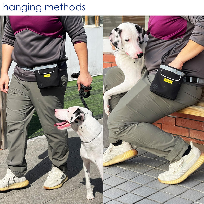 Dog Treat Pouch for Pet Walking and Training with Clicker 2 Cup Silicone Bag Small Fanny Pack Holder for Puppy Snack Dispenser Kit for Leash and Outdoor Use (Black) 2CUP A.Black - PawsPlanet Australia