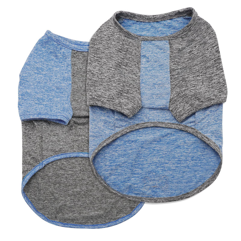 KYEESE 2Pack Dog Shirt with Sleeves, Lightweight Sun Protection Dog T Shirts for Small Dogs Boy, Breathable Pet Tank Top Reflective Dogs Clothes for Summer Outdoor Walking, Blue+Grey, M Medium (7-13lbs) 1# 2Pack(Blue+Grey) - PawsPlanet Australia