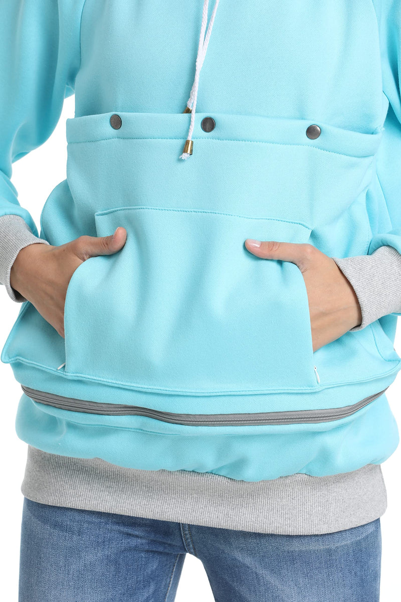 Cat Dog Carrier Hoodie Large Pet Pouch Sweatshirt Puppy Kitten Holder Pullover Top Kangaroo Hoodies for Women Sky Blue XX-Large