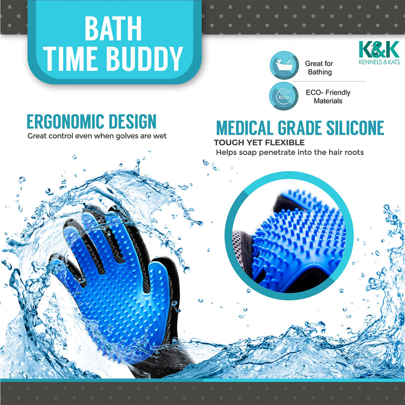 KENNELS & KATS Pet Grooming Gloves | Deshedding Glove for Easy, Mess-Free Grooming | Grooming Mitt for Dogs, Cats, Rabbits & Horses with Long/Short/Curly Hair | Pet Hair Gloves for Pet Hair Removal Pair - One Size Fits All Blue