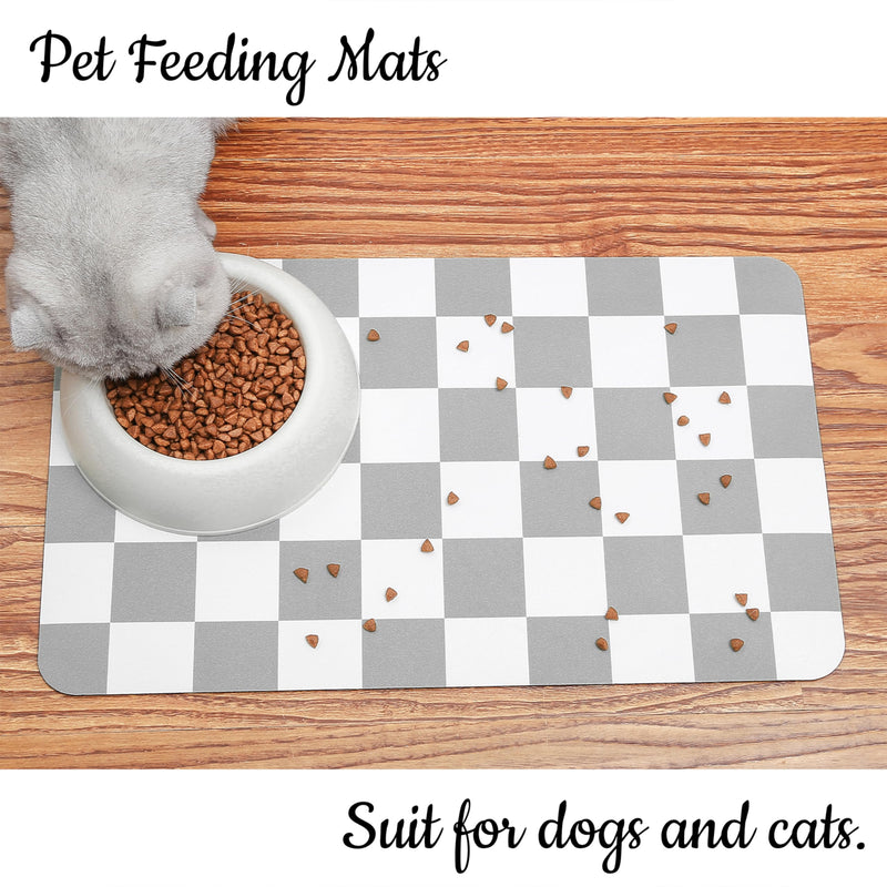 Ralxion Checkered Dog Feeding Mat, Absorbent Mats for Dog Food and Water Bowl, Dispenser, Retro Modern Aesthetic Preppy Grey Checkerboard Pet Placemat for Dogs, Cats, Puppy Accessories, 12" X19” Grey Checkered 12*19 - PawsPlanet Australia