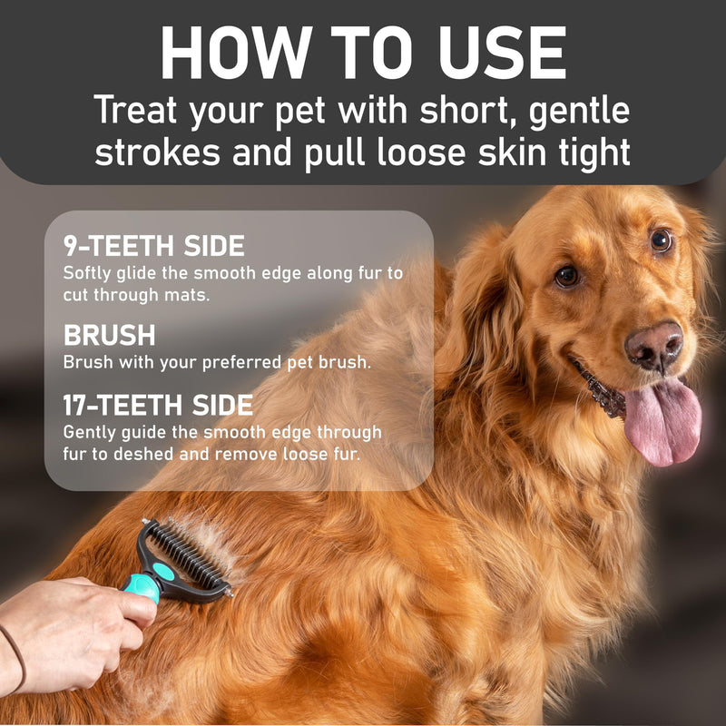 Maxpower Planet Hair Brush - Double Sided Shedding, Dematting Undercoat Rake for Dogs and Cats - Extra Wide Dog Grooming Brush, Reduce Shedding by 95%, Turquoise Large - PawsPlanet Australia