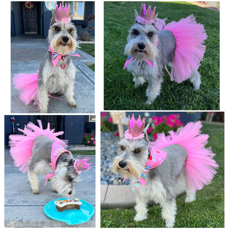 Dog Birthday Hat Bandana Tutu Skirt Scarf Set Dog Birthday Outfit Crown Hat Birthday Party Supplies for Doggy Pink