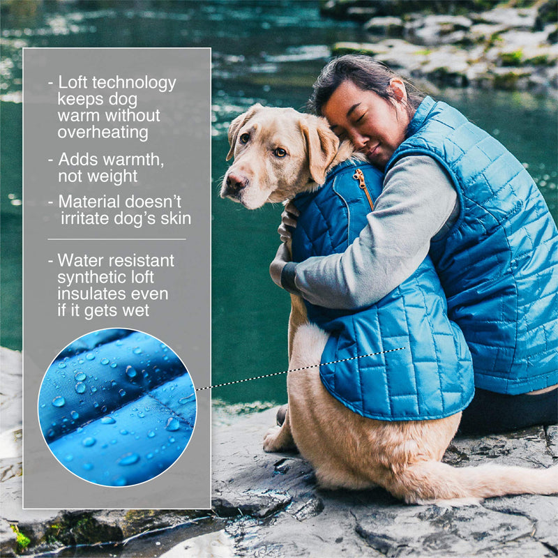 Kurgo Dog Jacket | Reversible Winter Coat for Dogs | Fleece Vest for Pets | Reflective | Wear with Harness | Water Resistant Loft Jacket | For Small Medium Large Pets (Blue/Orange, Large) (K01849) Large (Pack of 1) Coastal Blue/Orange